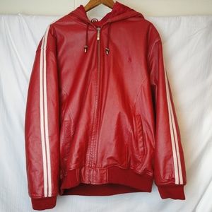 Men's Stacy Adams Red Leather Coat w/ Hood Sz 2XL